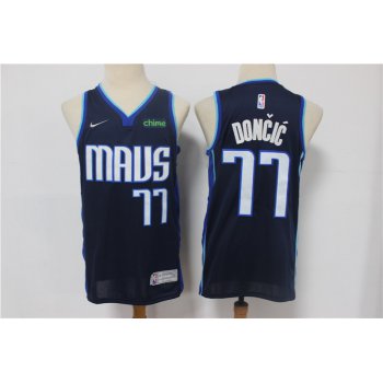 Men's Dallas Mavericks #77 Luka Doncic Navy Blue Nike Swingman 2021 Earned Edition Stitched Jersey With Sponsor Logo