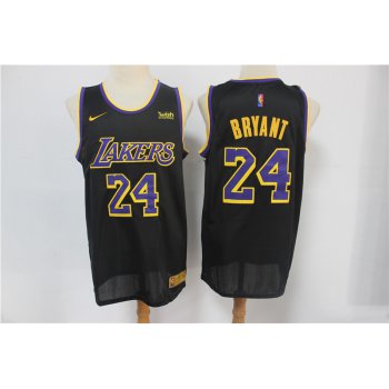 Men's Los Angeles Lakers #24 Kobe Bryant Black Nike Swingman 2021 Earned Edition Stitched Jersey With NEW Sponsor Logo