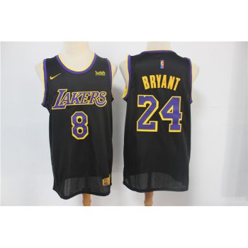 Men's Los Angeles Lakers #8 #24 Kobe Bryant Black Nike Swingman 2021 Earned Edition Stitched Jersey With NEW Sponsor Logo