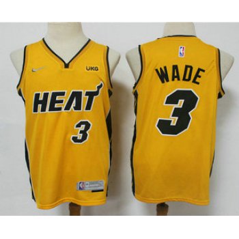 Men's Miami Heat #3 Dwyane Wade Yellow Nike Swingman 2021 Earned Edition Stitched Jersey With NEW Sponsor Logo