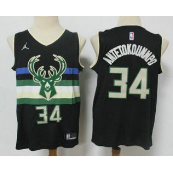 Men's Milwaukee Bucks #34 Giannis Antetokounmpo Black 2021 Brand Jordan Swingman Stitched NBA Jersey