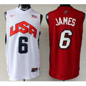 Miami Heat/Team USA #6 LeBron James Revolution 30 Swingman White/Red Two Tone Jersey