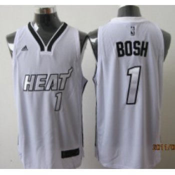 Miami Heats #1 Chris Bosh White With Silvery Fashion Jersey