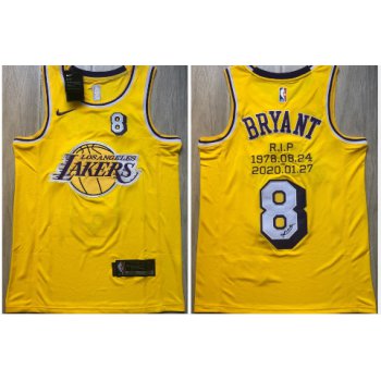 Lakers 8 Kobe Bryant Yellow R.I.P Signature Swingman Jersey