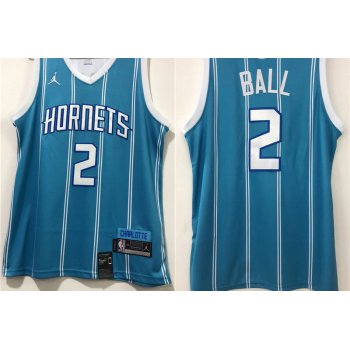 Men's Charlotte Hornets #2 LaMelo Ball Blue 2021 Brand Jordan City Edition Swingman Jersey With The Sponsor Logo