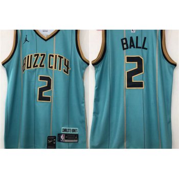 Men's Charlotte Hornets #2 LaMelo Ball Green 2021 Brand Jordan City Edition Swingman Jersey With The Sponsor Logo