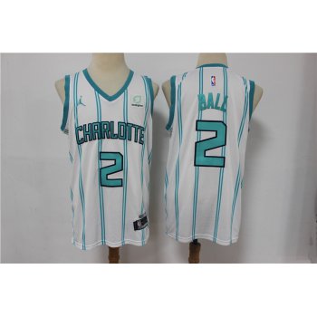 Men's Charlotte Hornets #2 LaMelo Ball White 2021 Brand Jordan Swingman Stitched NBA Jersey With The Sponsor Logo