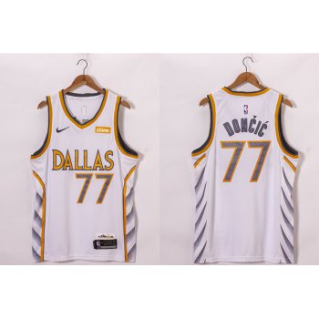 Men's Dallas Mavericks #77 Luka Doncic White 2021 Nike City Edition Swingman Jersey With NEW Sponsor Logo