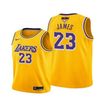 Men's Los Angeles Lakers #23 LeBron James Yellow 2020 Finals Stitched NBA Jersey