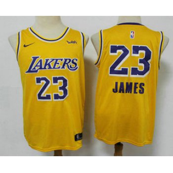 Men's Los Angeles Lakers #23 LeBron James Yellow NEW 2021 Nike Wish Swingman Stitched NBA Jersey