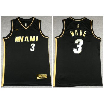 Men's Miami Heat #3 Dwyane Wade NEW 2020 Black Golden Edition Nike Swingman Jersey