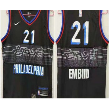 Men's Philadelphia 76ers #21 Joel Embiid NEW Black Nike 2021 Swingman City Edition Jersey