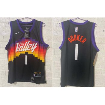 Men's Phoenix Suns #1 Devin Booker Black 2021 City Edition NBA Swingman Jersey With The Sponsor Logo