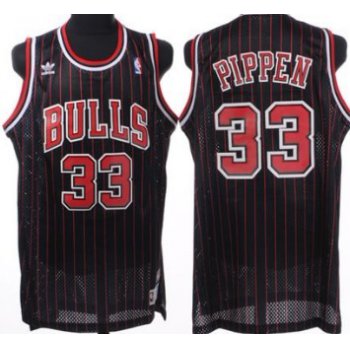 Chicago Bulls #33 Scottie Pippen Black Pinstripe Swingman Throwback Jersey