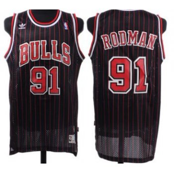 Chicago Bulls #91 Dennis Rodman Black Pinstripe Swingman Throwback Jersey