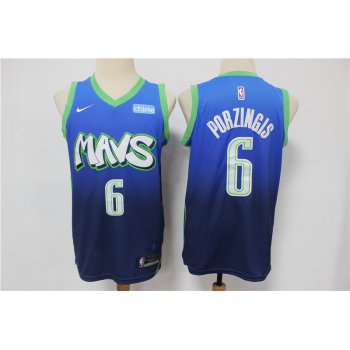 Men's Dallas Mavericks #6 Kristaps Porzingis Blue 2020 Nike City Edition Swingman Jersey With NEW Sponsor Logo