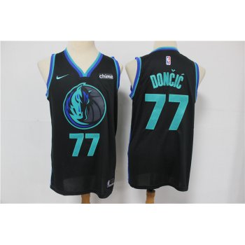 Men's Dallas Mavericks #77 Luka Doncic Black 2019 City Edition NBA Swingman Stitched NBA Jersey With NEW Sponsor Logo