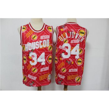 Men's Houston Rockets #34 Hakeem Olajuwon Red Tear Up Pack Mitchell & Ness Swingman Jeresy