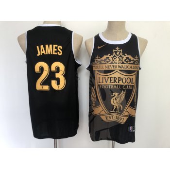 Men's Los Angeles Lakers #23 LeBron James Liverpool Black Golden Edition Nike Swingman Jersey