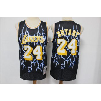 Men's Los Angeles Lakers #24 Kobe Bryant Black Lightning Hardwood Classics Soul Swingman Throwback Jersey