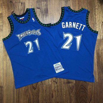 Men's Minnesota Timberwolves #21 Kevin Garnett 2003-04 Blue Hardwood Classics Soul AU Throwback Jersey