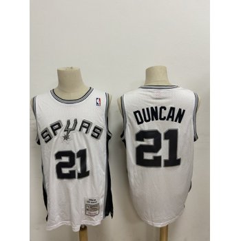 Men's San Antonio Spurs #21 Tim Duncan White Hardwood Classics Soul Swingman Throwback Jersey