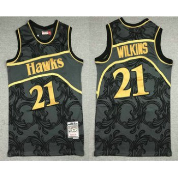 Men's Atlanta Hawks #21 Dominique Wilkins Black With Gold Hardwood Classics Soul Swingman Throwback Jersey