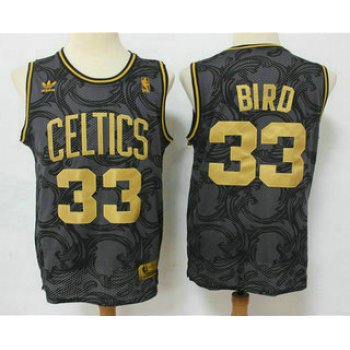 Men's Boston Celtics #33 Larry Bird Black Golden Hardwood Classics Soul Swingman Throwback Jersey