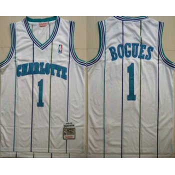 Men's Charlotte Hornets #1 Muggsy Bogues 1992-93 White Hardwood Classics Soul Swingman Throwback Jersey