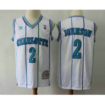 Men's Charlotte Hornets #2 Larry Johnson 1992-93 White Hardwood Classics Soul Swingman Throwback Jersey With Adidas