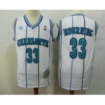 Men's Charlotte Hornets #33 Alonzo Mourning 1992-93 White Hardwood Classics Soul Swingman Throwback Jersey With Adidas