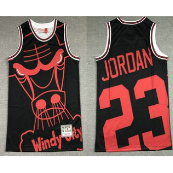 Men's Chicago Bulls #23 Michael Jordan Black Big Face Mitchell Ness Hardwood Classics Soul Swingman Throwback Jersey