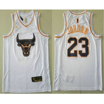 Men's Chicago Bulls #23 Michael Jordan White Golden Nike Swingman Stitched NBA Jersey