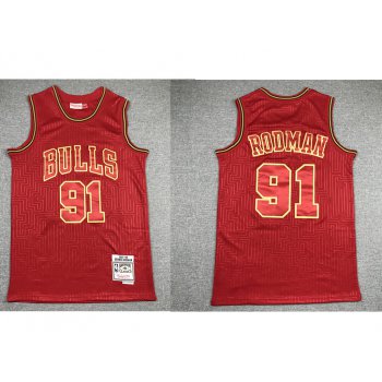 Men's Chicago Bulls #91 Dennis Rodman Red 1997-98 Hardwood Classics Soul Swingman Throwback Jersey