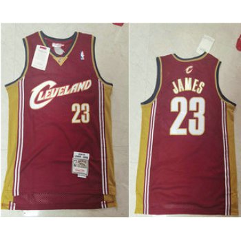 Men's Cleveland Cavaliers #23 LeBron James 2003-04 Burgundy Red Hardwood Classics Soul Swingman Throwback Jersey