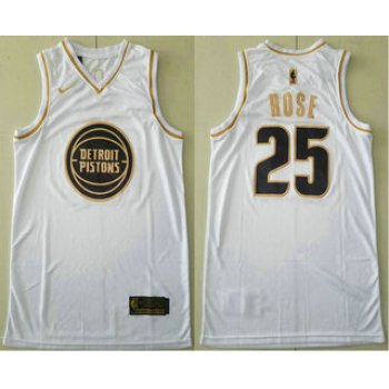 Men's Detroit Pistons #25 Derrick Rose White Golden Nike Swingman Stitched NBA Jersey