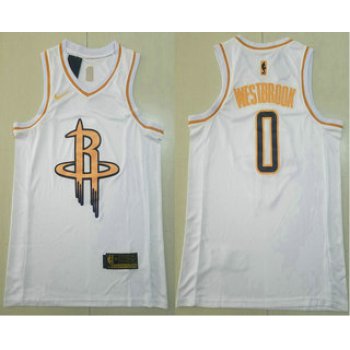 Men's Houston Rockets #0 Russell Westbrook White Golden Nike Swingman Stitched NBA Jersey