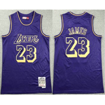 Men's Los Angeles Lakers #23 LeBron James 2018-19 Purple Hardwood Classics Soul Swingman Throwback Jersey