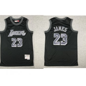 Men's Los Angeles Lakers #23 LeBron James Black With Silver Hardwood Classics Soul Swingman Throwback Jersey