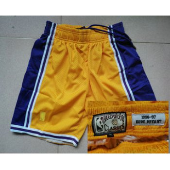 Men's Los Angeles Lakers #24 Kobe Bryant 1996-97 Yellow Hardwood Classics Soul Swingman Throwback Shorts