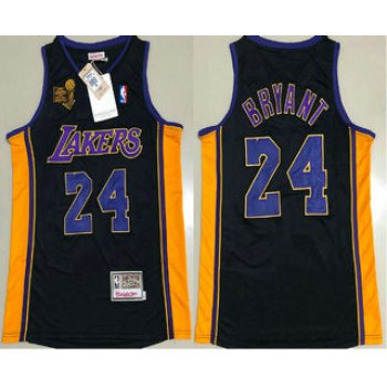 Men's Los Angeles Lakers #24 Kobe Bryant Black Champion Patch 2009-2010 Hardwood Classics Soul AU Throwback Jersey