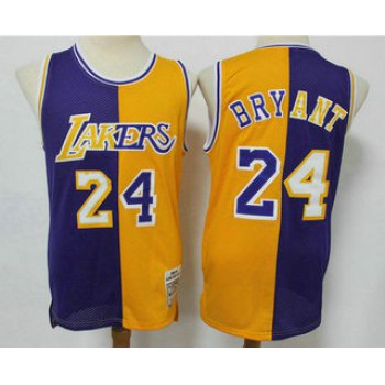 Men's Los Angeles Lakers #24 Kobe Bryant Purple Yellow Split Hardwood Classics Jersey