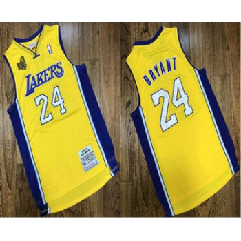 Men's Los Angeles Lakers #24 Kobe Bryant Yellow 2009 NBA Champions Patch Hardwood Classics Jersey