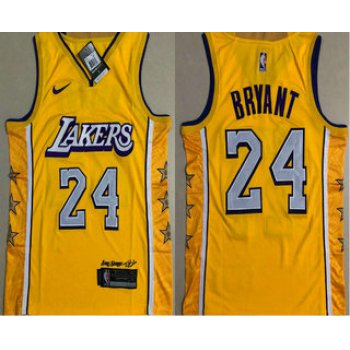 Men's Los Angeles Lakers #24 Kobe Bryant Yellow 2020 Nike City Edition AU ALL Stitched Jersey