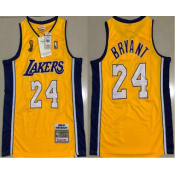 Men's Los Angeles Lakers #24 Kobe Bryant Yellow Champion Patch 2008-09 Hardwood Classics Soul AU Throwback Jersey