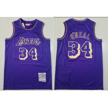 Men's Los Angeles Lakers #34 Shaquille O'neal 1996-97 Purple Hardwood Classics Soul Swingman Throwback Jersey