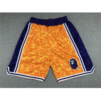 Men's Los Angeles Lakers Mitchell & Ness x BAPE Yellow 1996-97 Hardwood Classics Shorts