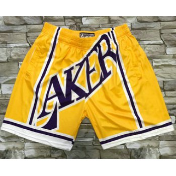 Men's Los Angeles Lakers Yellow Big Face Mitchell Ness Hardwood Classics Soul Swingman Throwback Shorts