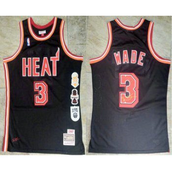 Men's Miami Heat #3 Dwyane Wade Black Retirement Edition Hardwood Classics Soul AU Stitched Throwback Jersey