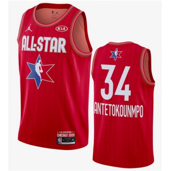 Men's Milwaukee Bucks #34 Giannis Antetokounmpo Red Jordan Brand 2020 All-Star Game Swingman Stitched NBA Jersey